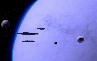 Star Wars: X-Wing - B-Wing (DOS) screenshot: The Rebel Fleet in high orbit above Hoth.
