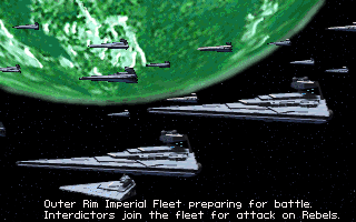 Star Wars: X-Wing - Imperial Pursuit (DOS) screenshot: The Imperial Fleet is ready to persecute the Rebels with extreme prejudice.