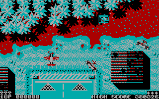Sky Shark (DOS) screenshot: It's possible to switch CGA palettes, here is an example