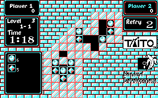 Puzznic (DOS) screenshot: Level 3 with a brighter CGA palette