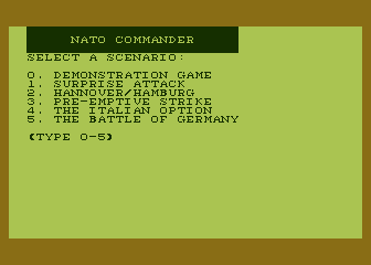 NATO Commander (Atari 8-bit) screenshot: Game menu