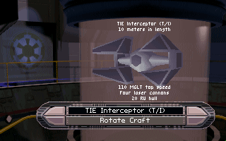 Star Wars: TIE Fighter (DOS) screenshot: The Tech Room can give you basic information about Imperial, Rebel and Neutral ships you will encounter in the game.