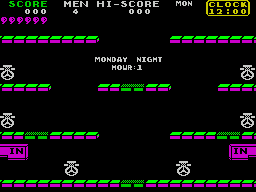 Toy Bizarre (ZX Spectrum) screenshot: The game starts with a blank screen, then all the floors slide in from the right. This is the start of level 1