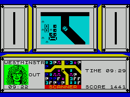 Paul McCartney's Give My Regards to Broad Street (ZX Spectrum) screenshot: The next part of the game is spent driving around London. 'A' accelerates the car, 'Z' stops it, and 'N' & 'M' steer it. The player must stay on the road as they search for band members