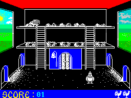 Chicken Chase (ZX Spectrum) screenshot: When the egg goes the cockerel returns to this position ....