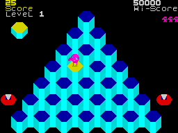 Pogo (ZX Spectrum) screenshot: Level 1 - the first step was just painted.