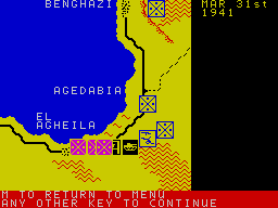 Desert Rats: The North Africa Campaign (ZX Spectrum) screenshot: The end of the first round of movement that's almost like part of the setup / load process because as yet there's been no player involvement