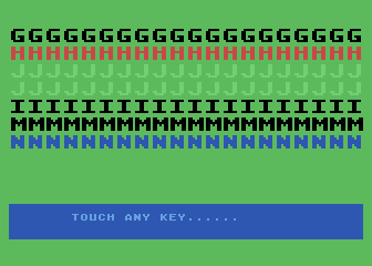 KinderComp (Atari 8-bit) screenshot: Letters fill the screen