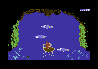 Dragon's Lair Part II: Escape from Singe's Castle (Commodore 64) screenshot: Avoid the whirls