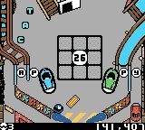 3-D Ultra Pinball: Thrillride (Game Boy Color) screenshot: Gather tickets and use the red and yellow bumper cars to bounce the ball back from the pits.