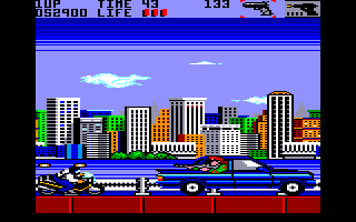 Sly Spy: Secret Agent (Amstrad CPC) screenshot: The people in the car have much heavier weapons.