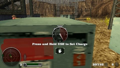 Medal of Honor: Heroes (PSP) screenshot: Planting a bomb on a German Radio Tower Transformer.