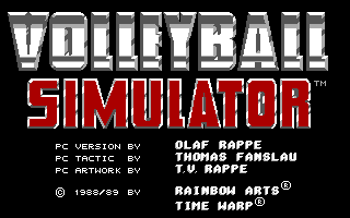 Volleyball Simulator (DOS) screenshot: Title screen and game credits