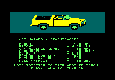 4x4 Off-Road Racing (Amstrad CPC) screenshot: Select truck