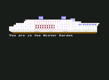 Murder on the Atlantic (Commodore 64) screenshot: You are in the Winter Garden (US version)