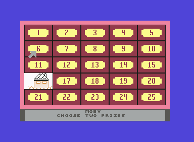Classic Concentration (Commodore 64) screenshot: We give you one space for free. Try to match two prizes.