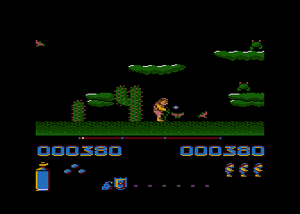 Fred (Atari 8-bit) screenshot: The shield powerup makes you shine