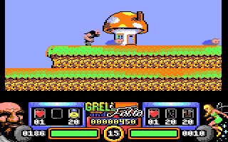 Grell & Fella in the Enchanted Gardens (Commodore 64) screenshot: Later level