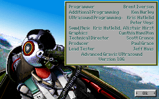 Chuck Yeager's Air Combat (DOS) screenshot: Credits (Advanced Gravis Ultrasound Version)