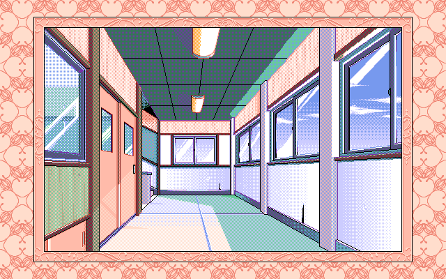 Kyōiku Jisshū: Joshi Kōsei Maniacs (PC-98) screenshot: School corridor