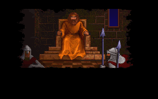 Ultima Underworld: The Stygian Abyss (DOS) screenshot: Intro: the baron blames you for the assault on his daughter...