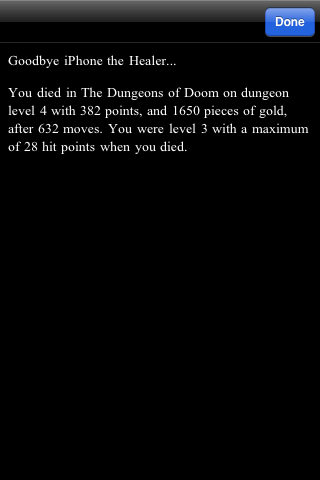 NetHack (iPhone) screenshot: Nice of you to remember...