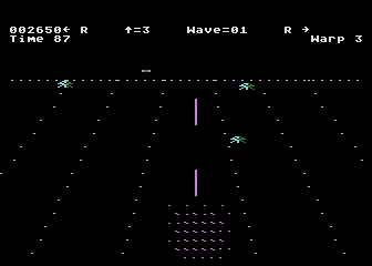 Juno First (Atari 8-bit) screenshot: I was shooting back but I was hit.