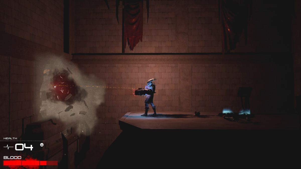 Shadow of the Beast (PlayStation 4) screenshot: Shadow of the Beast (PS4) - Using a gun to blast through the cracked walls