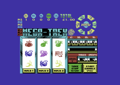 Fruit Machine Simulator 2 (Commodore 64) screenshot: Ready to spin or hold reels.
