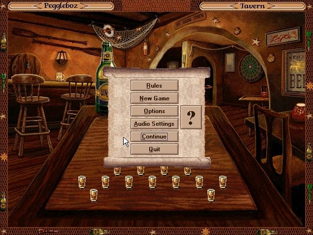 Peggleboz (Windows 3.x) screenshot: The game area and main menu