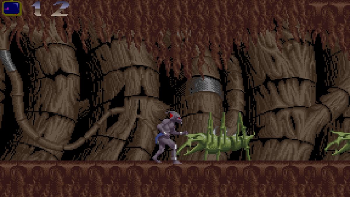Shadow of the Beast (PlayStation 4) screenshot: Shadow of the Beast (Amiga) - These green oversized bugs can only be punched from crouching position