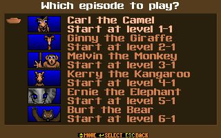Super Noah's Ark 3-D (DOS) screenshot: Which episode to play?