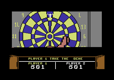 Pub Games (Commodore 64) screenshot: Tossing the dart.