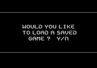 First Past the Post (Commodore 64) screenshot: The game has a save feature and it starts by asking the player if they want to continue a previous game.
