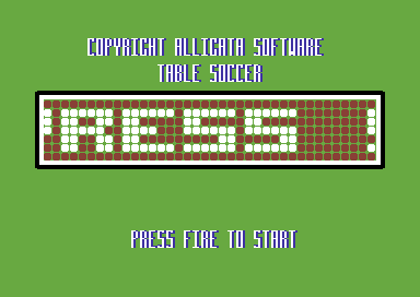 Pub Games (Commodore 64) screenshot: Title screen for table soccer (football).