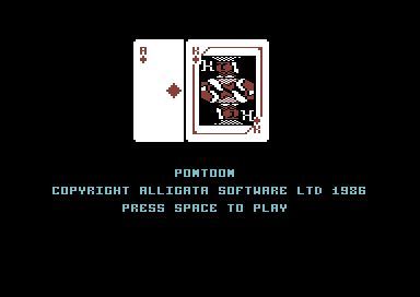 Pub Games (Commodore 64) screenshot: Title screen for pontoon (a.k.a. blackjack)