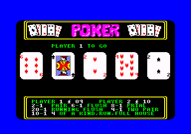 Pub Games (Amstrad CPC) screenshot: Starting a game of poker.