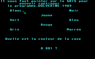 Le Labyrinthe d'Errare (Atari ST) screenshot: Protection system: you'll have to select the right color for a given code thanks to the conversion sheet delivered in the game package.