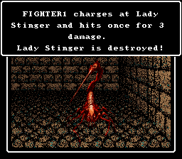 Wizardry V: Heart of the Maelstrom (SNES) screenshot: Fighting a Lady Stinger