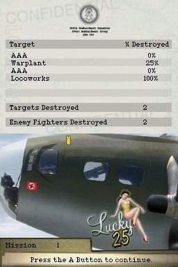 B-17: Fortress in the Sky (Nintendo DS) screenshot: Tallying up the damage you've done.