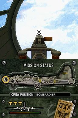 B-17: Fortress in the Sky (Nintendo DS) screenshot: The game gives you access to a number of different gun positions on your bomber. You're gonna need all of them to keep the Germans off your tail.