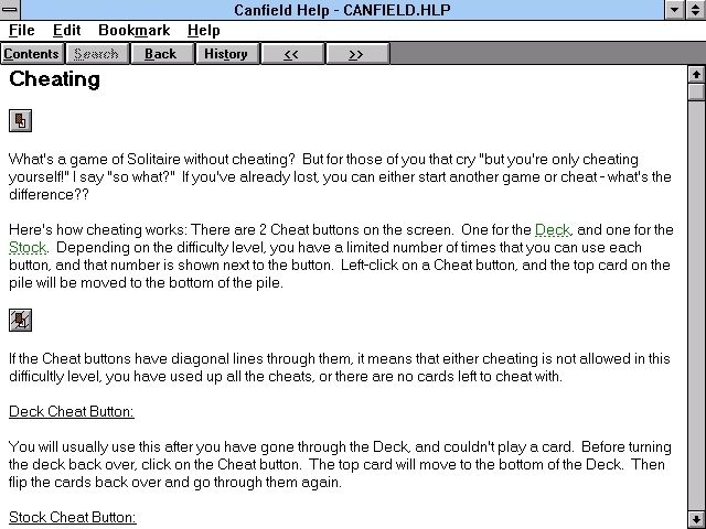 Canfield (Windows 3.x) screenshot: There is a detailed information file with this game