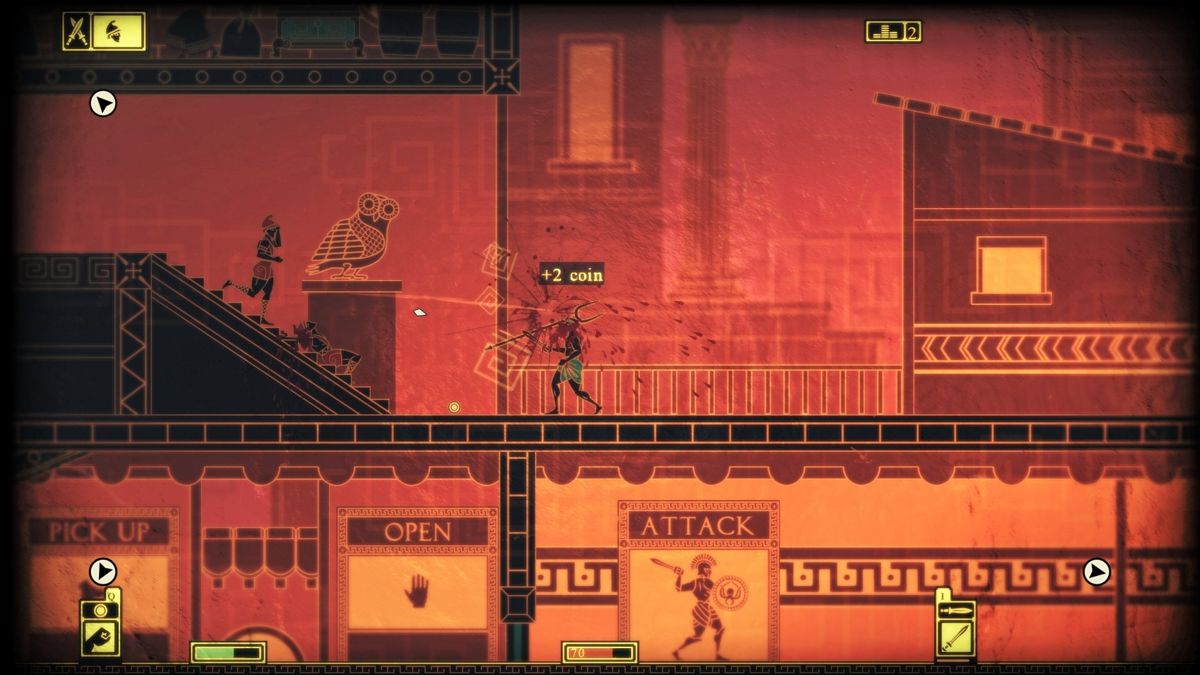 Apotheon (Windows) screenshot: You've been hit by the enemy spear