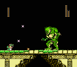 Little Samson (NES) screenshot: The first boss, transformed into a fish-creature