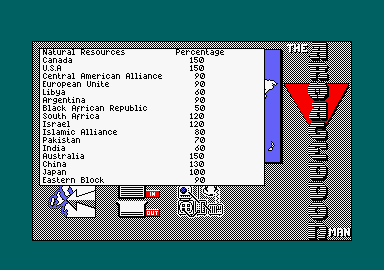 Global Commander (Amstrad CPC) screenshot: Resources.