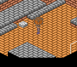 Lady Stalker: Kako kara no Chōsen (SNES) screenshot: More complicated puzzle: make a staircase from the stone and the crate