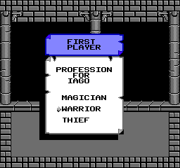 Swords and Serpents (NES) screenshot: Choosing a profession for your character