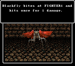 Wizardry V: Heart of the Maelstrom (SNES) screenshot: Fighting a Blackfly