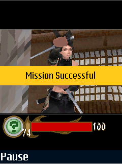 Tenchu: Ayame's Tale 3D (J2ME) screenshot: Whenever Ayame completes a mission, she backflips and shows her weapons.