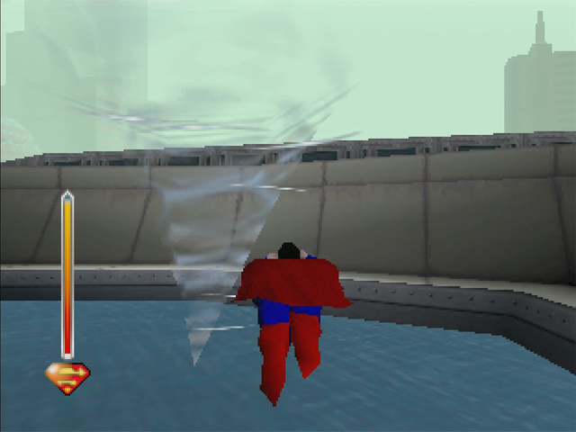Superman (Nintendo 64) screenshot: Saving Metropolis from a tornado.
